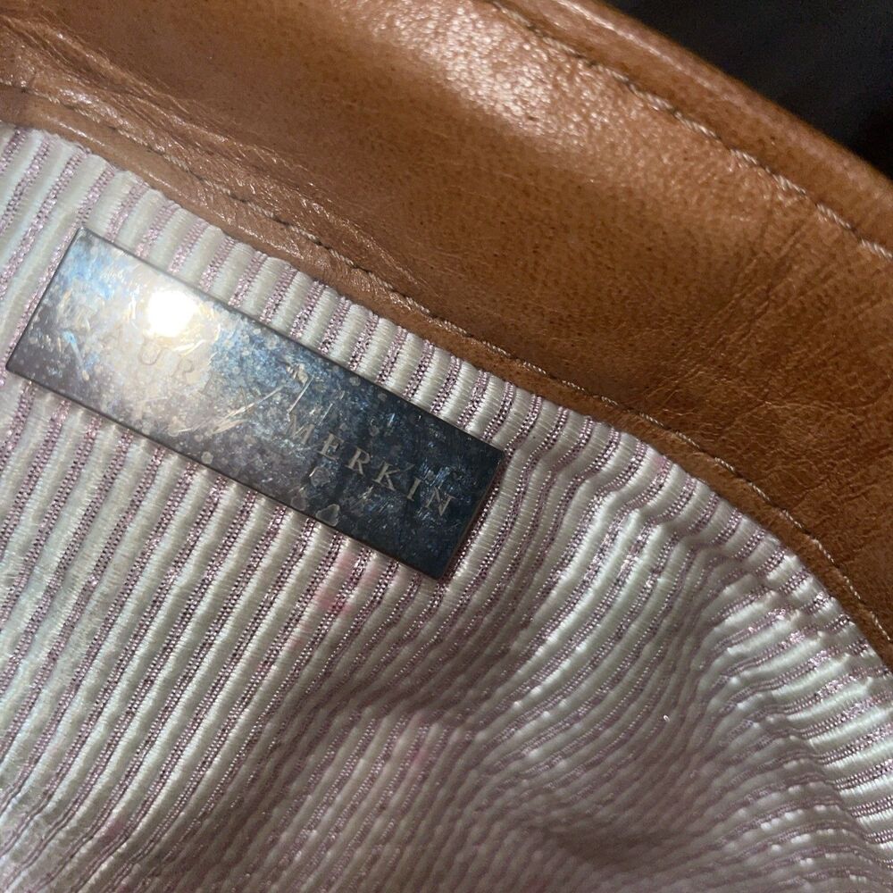 Lauren Merkin Brown Leather Clutch Bag Purse Handbag Stained